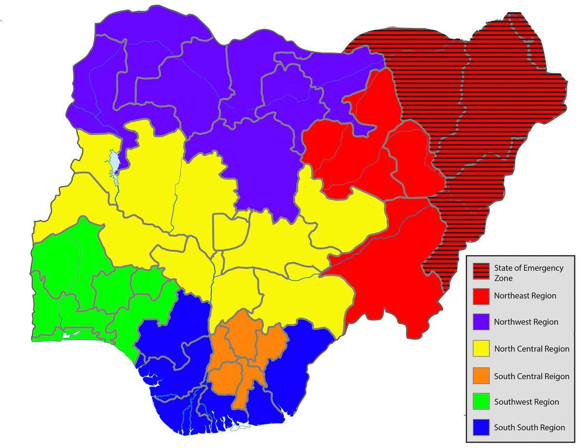 나이지리아의 지도를 보여주는 모든 상태
