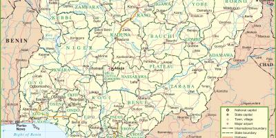 나이지리아의 지도를 보여주는 주요 도로