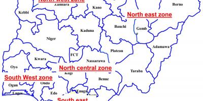 나이지리아의 지도를 보여주는 여섯 지정학적 지역