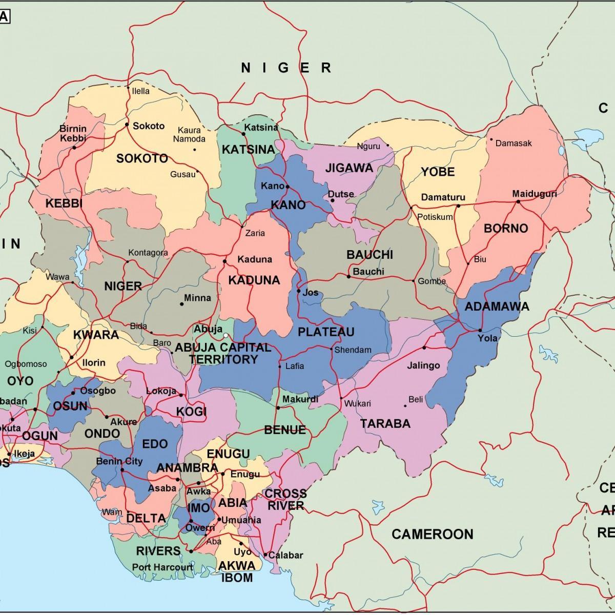 나이지리아의 지도와 국가와 도시
